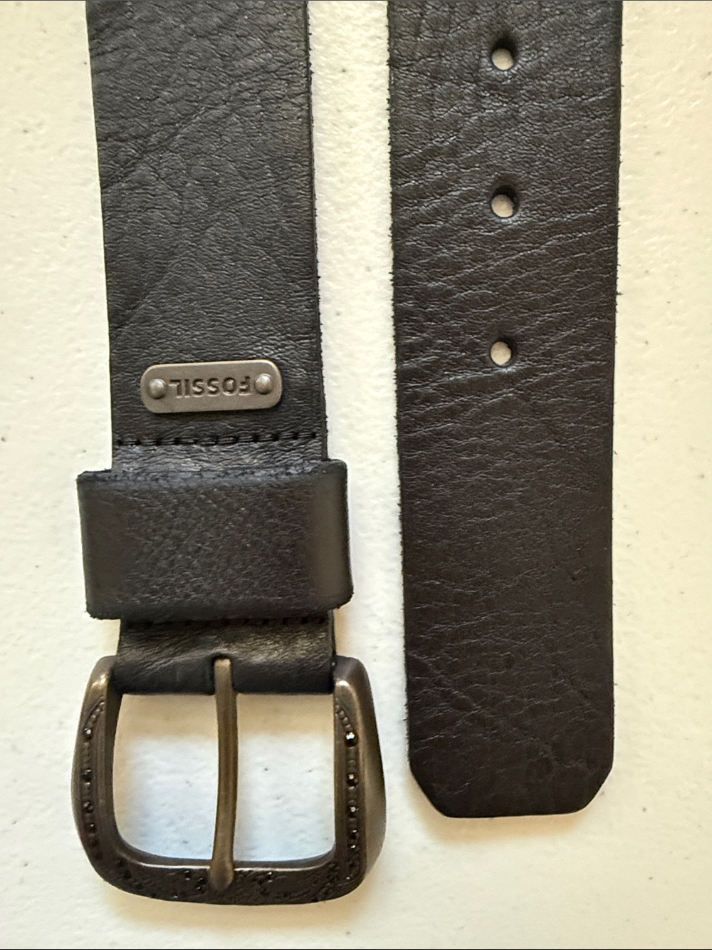 Fossil Black Leather Belt Decorative Antique-Style rhinestone Buckle Small